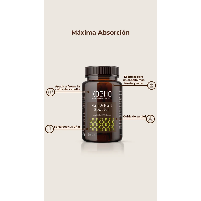 Biotina + Queratina KOBHO 60 Cápsulas | Hair & Nail Booster