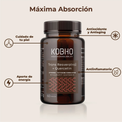 Trans Resveratrol + Quercetina KOBHO 60 cápsulas | Antioxidante