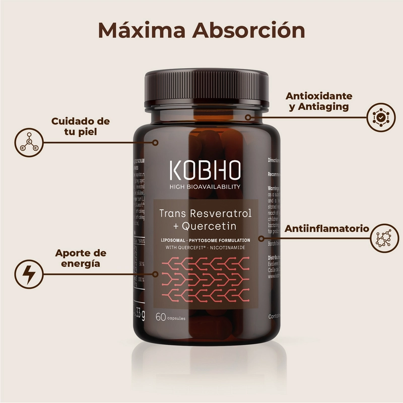 Trans Resveratrol + Quercetina KOBHO 60 cápsulas | Antioxidante